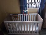 Duo-Tone Wooden Baby Crib with Mattress, Mobile Unit and Music Box 1