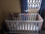 Duo-Tone Wooden Baby Crib with Mattress, Mobile Unit and Music Box 1