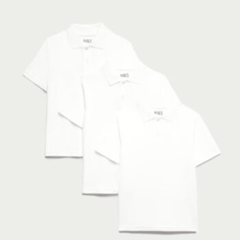 M&S 3 Pack Short Sleeve Polo Tops - White: Brand-New