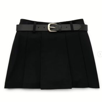 Black Pleated Short Skirt with Belt: Brand-New