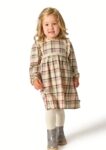 Beige Plaid Long-Sleeved Dress: Brand-New