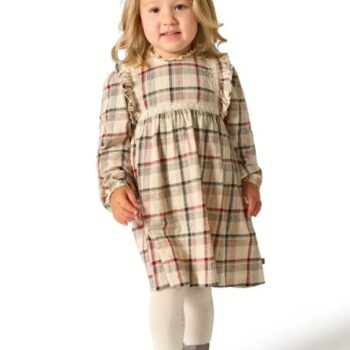 Beige Plaid Long-Sleeved Dress: Brand-New