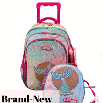 Smiggle Mermaid Tail Trolley Backpack & Snack/ Lunch Bag:Brand-New