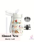 OLDLEY Kids Insulated Stainless Steel Water Bottle with Straw and Two Lids (350ml / 12oz) - Dog Print: Almost-New