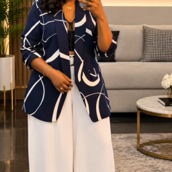 Women's 4-Piece Printed Blazer & Wide-Leg Pants Set: Brand-New